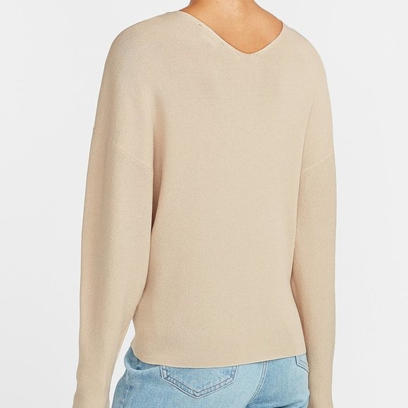 Express Soft Knit Balloon Sleeve V-Neck Beige Cream Top Sweater Small - Picture 2 of 10
